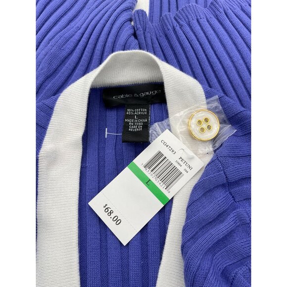 Cable & Gauge Long Sleeve Purple Ribbed Knit V-Neck White Tipped Cardigan LG NWT - Picture 6 of 8